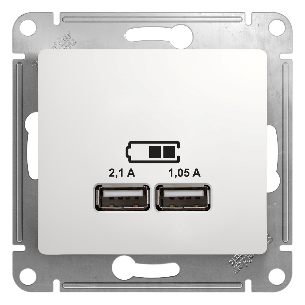 Фото USB розетка A+A GLOSSA, 5в/2,1 а, 2х5в/1,05 а, механизм, белый {GSL000133}