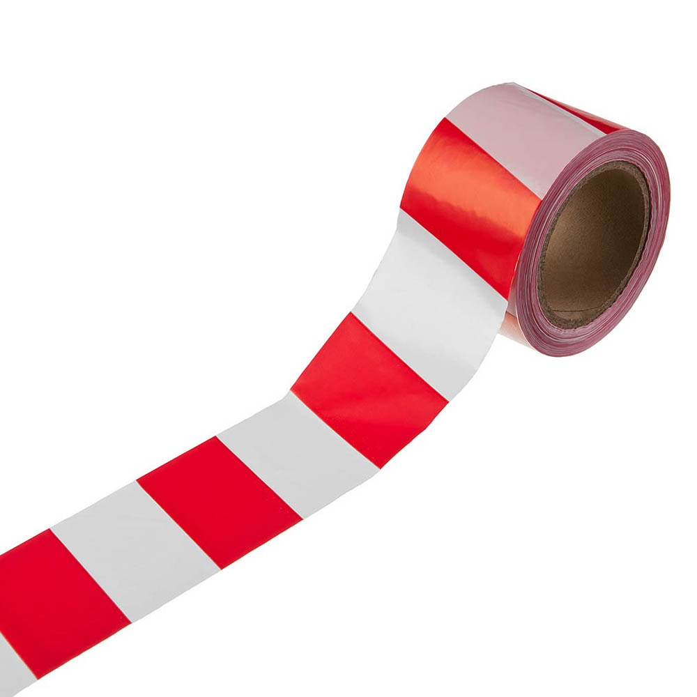 Фото Оградительная сигнальная лента, цвет красно-белый, 75мм х 200м, ЗУБР Мастер {12240-75-200} (1)