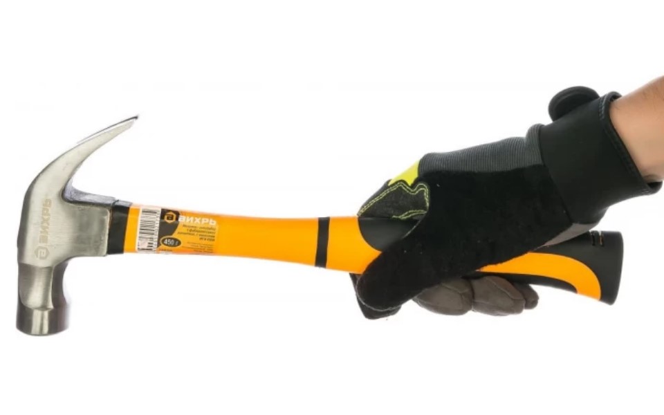 Фото Молоток-гвоздодер Вихрь, 450гр, фиберглассовая двухкомпонентная ручка, с магнитом {73/6/8/8} (2)