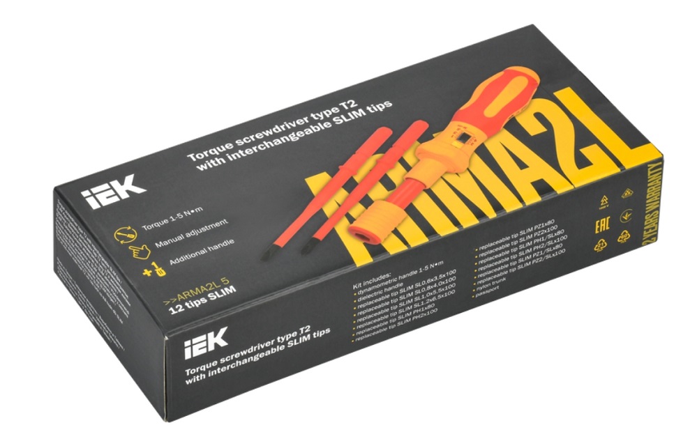 Фото Отвертка динамометрическая с жалами SLIM 14шт ARMA2L 5 IEK A2L5-NS50-T2-14 (2)