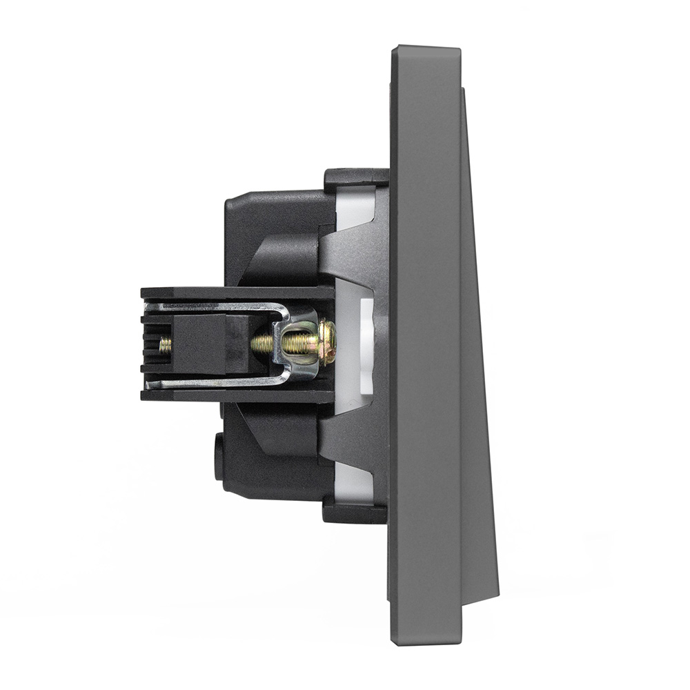 Фото Выключатель серый, двухклавишный, 1 пост, с тонкой пластиковой рамкой Vell {GY1P-2L-Grand} (4)