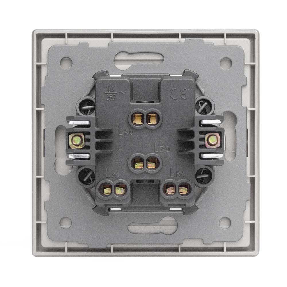 Фото Выключатель серый, двухклавишный, 1 пост, с тонкой пластиковой рамкой Vell {GY1P-2L-Grand} (5)