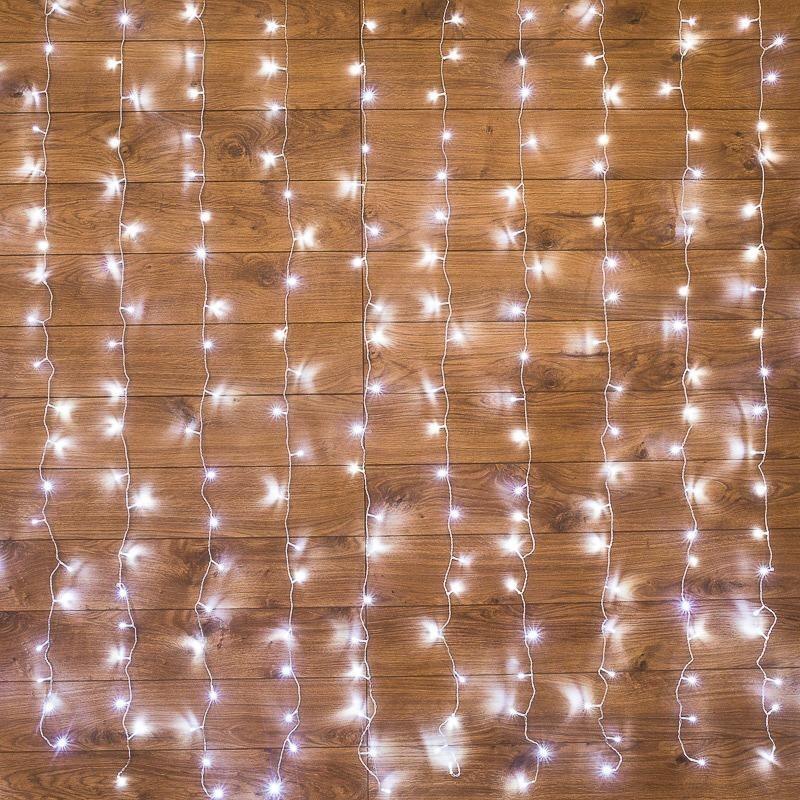 Фото Гирлянда Светодиодный Дождь 3х2 м, свечение с динамикой, прозрачный провод, 230 В, цвет белый, IP20 {235-095} (1)