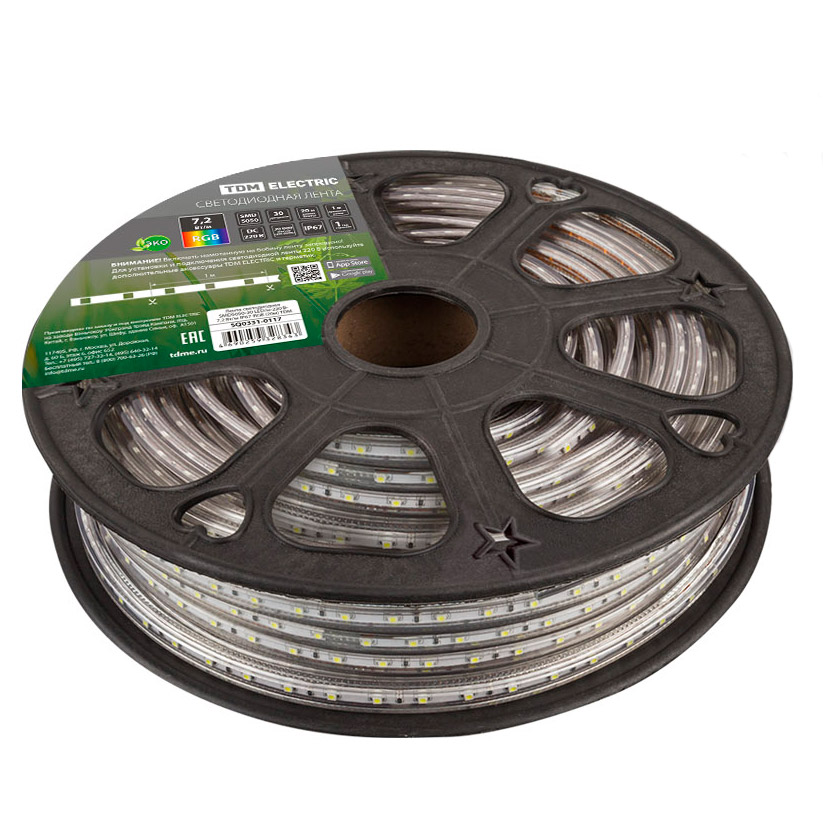 Фото Лента светодиодная SMD5050-30 LED/м-220 В-7,2 Вт/м-IP67-RGB, TDM {SQ0331-0117}