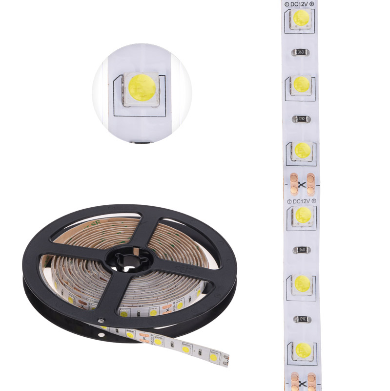 Фото Лента светодиодная 12В, SMD5050, 14,4Вт/м, 60 LED/м, 6500К, 10мм, 3м, для БП с клеммами, IP65 LAMPER {141-2029} (2)