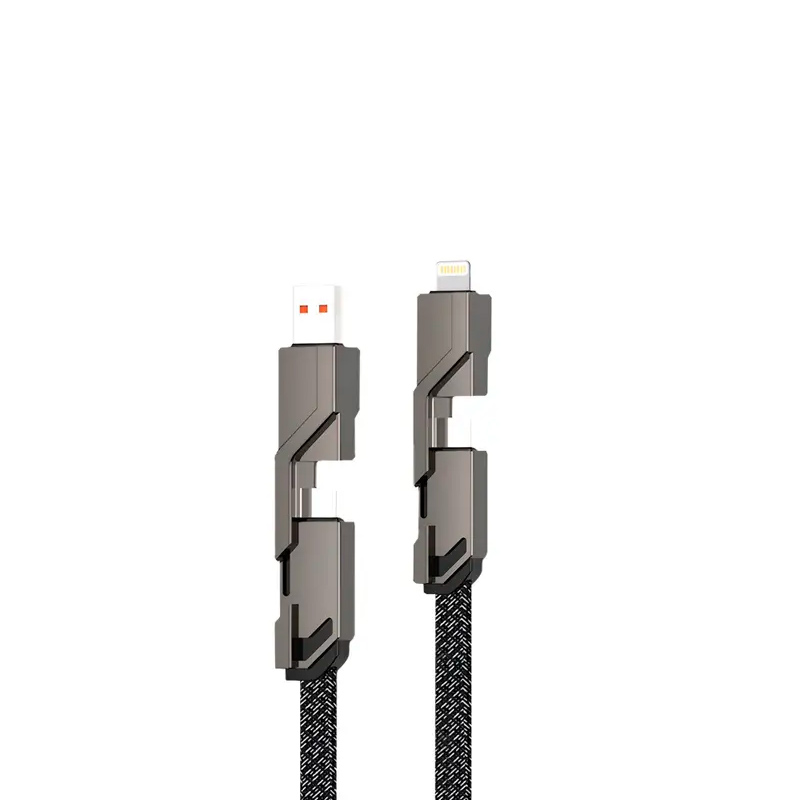Фото Кабель 4в1 USB-А – Type-C, Lightning – Type-C, 60Вт, 1м, в черной оплетке REXANT {18-1128}
