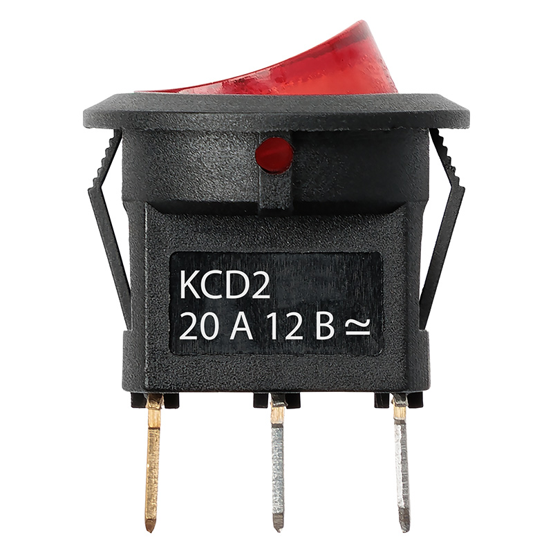 Фото Клавишный переключатель KCD2-101N 12В AC/DC, 1P, 20А, ON-OFF, красная клавиша с LED подсв., TDM {SQ0746-0143} (1)