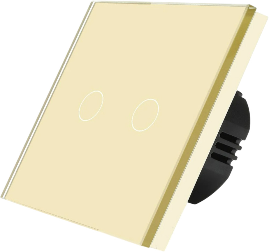 Фото Сенсорный выключатель золотой, двухклавишный, 1 пост, стеклянная панель Vell {GD1P-2G}