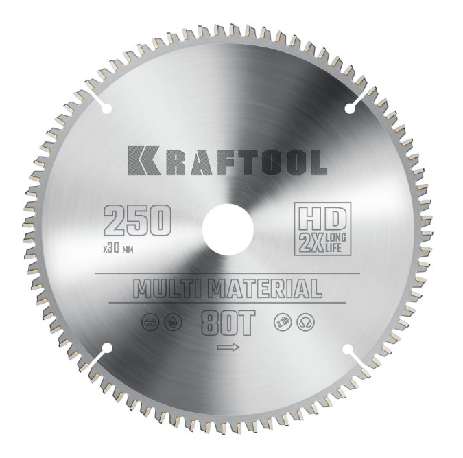 Фото Пильный диск по алюминию KRAFTOOL Multi Material, 250 х 30 мм, 80Т {36953-250-30}