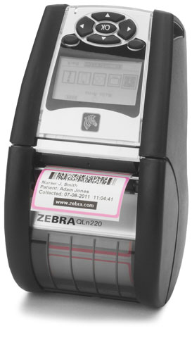 Фото Принтер Zebra QLn220; Bluetooth 3.0, Mfi + Ethernet, DT/Linered Platen, Shoulder Strap and Belt Clip {QN2-AUCAEM10-00}