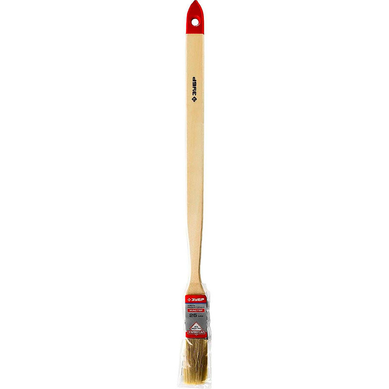 Фото Кисть радиаторная угловая ЗУБР "УНИВЕРСАЛ-МАСТЕР", светлая натуральная щетина, деревянная ручка, 25мм {01041-025} (1)