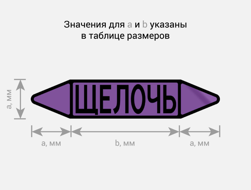 Фото Маркировочная стрелка (наклейка) на трубопровод - фиолетовая - маркировка группы веществ «ЩЕЛОЧЬ» ЭКОНОМ Р.1 {F01-6001-Econ} (1)