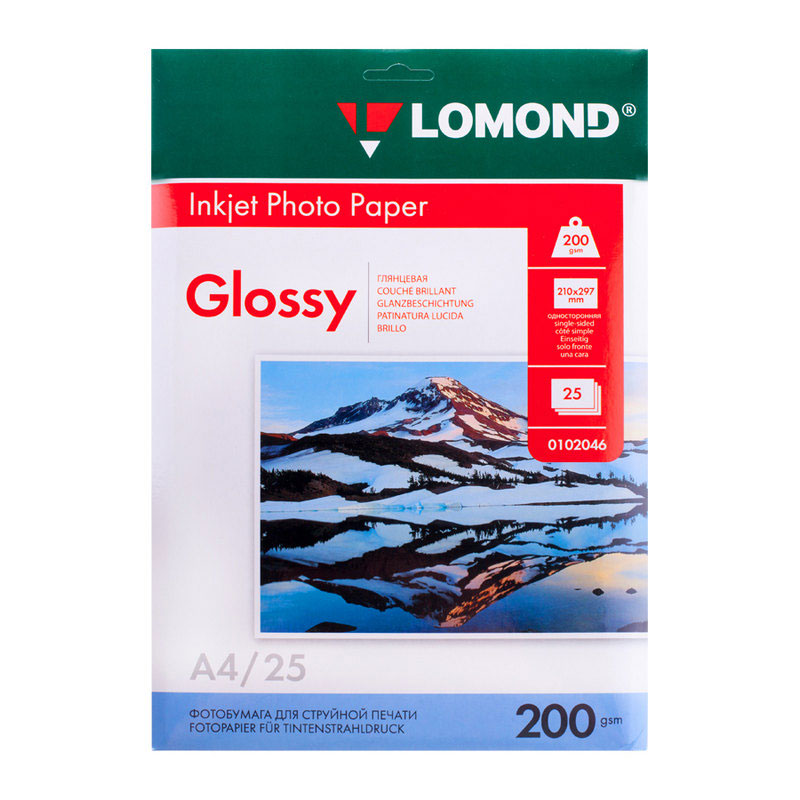 Фото Фотобумага Lomond одностороняя глянцевая, 200 г/м², A4, 25 листов для струйной печати {0102046}