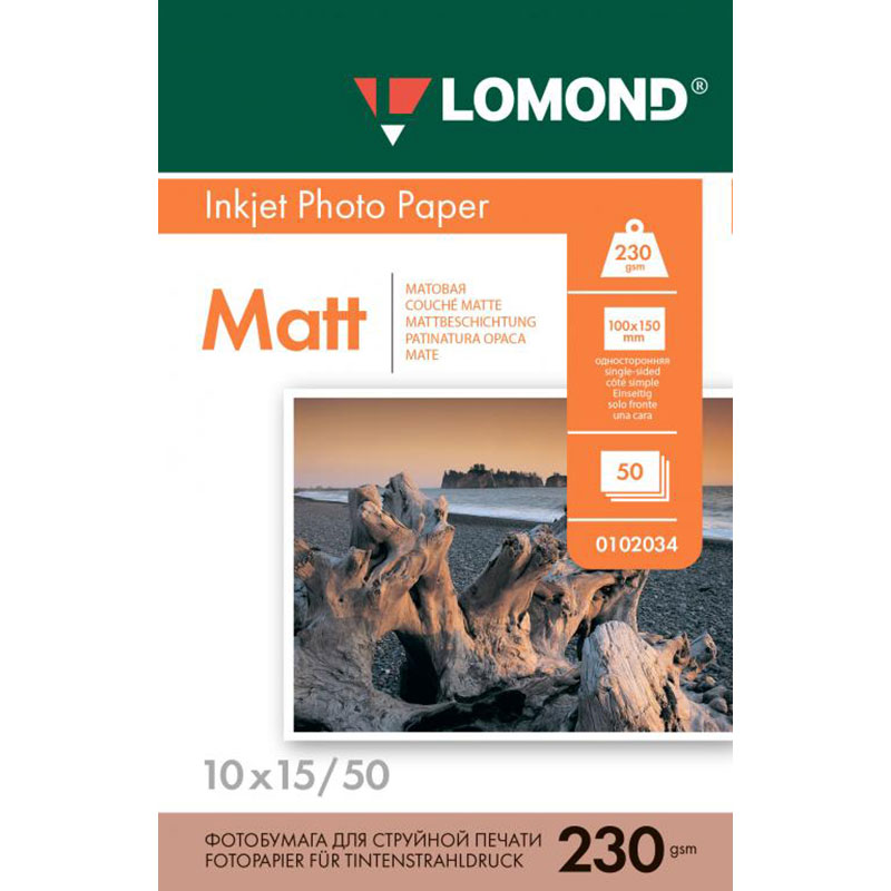 Фото Фотобумага Lomond односторонняя матовая, 230 г/м², A6, 50 л. {0102034}