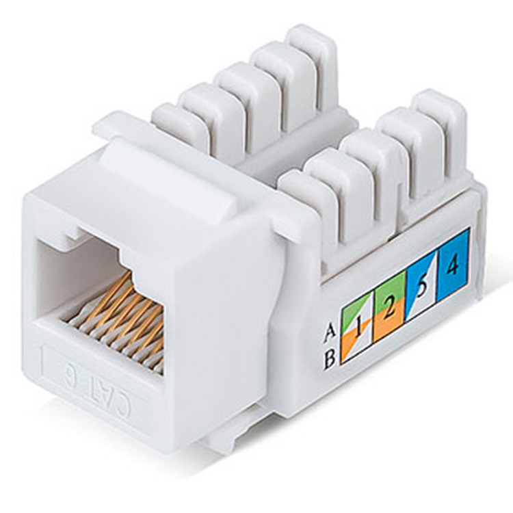 Фото Модуль Keystone Jack RJ-45(8P8C), UTP неэкранированный, CAT 6, тип 90 градусов, белый REXANT PRO {02-0254}