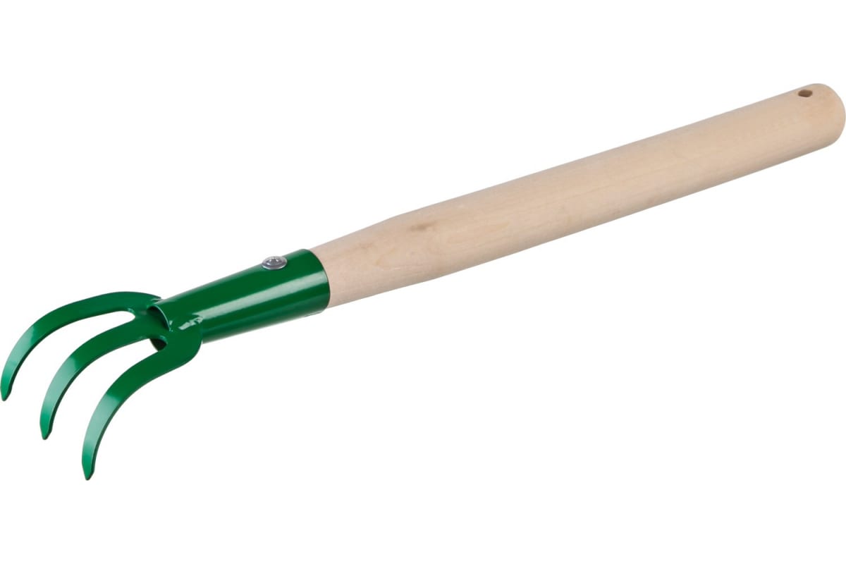 Фото Рыхлитель 3-х зубый, с деревянной ручкой, РОСТОК 39616, 75x75x430 мм