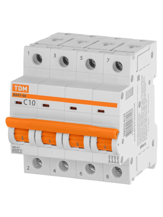 Фото Автоматический выключатель TDM ВА47-60 4Р 10А 6кА х-ка С {SQ0223-0123}