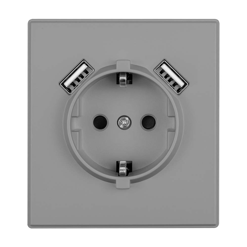 Фото Розетка электрическая, серая, 1 пост, USB-A, USB-A, с рамкой Vell Air {V702083} (1)