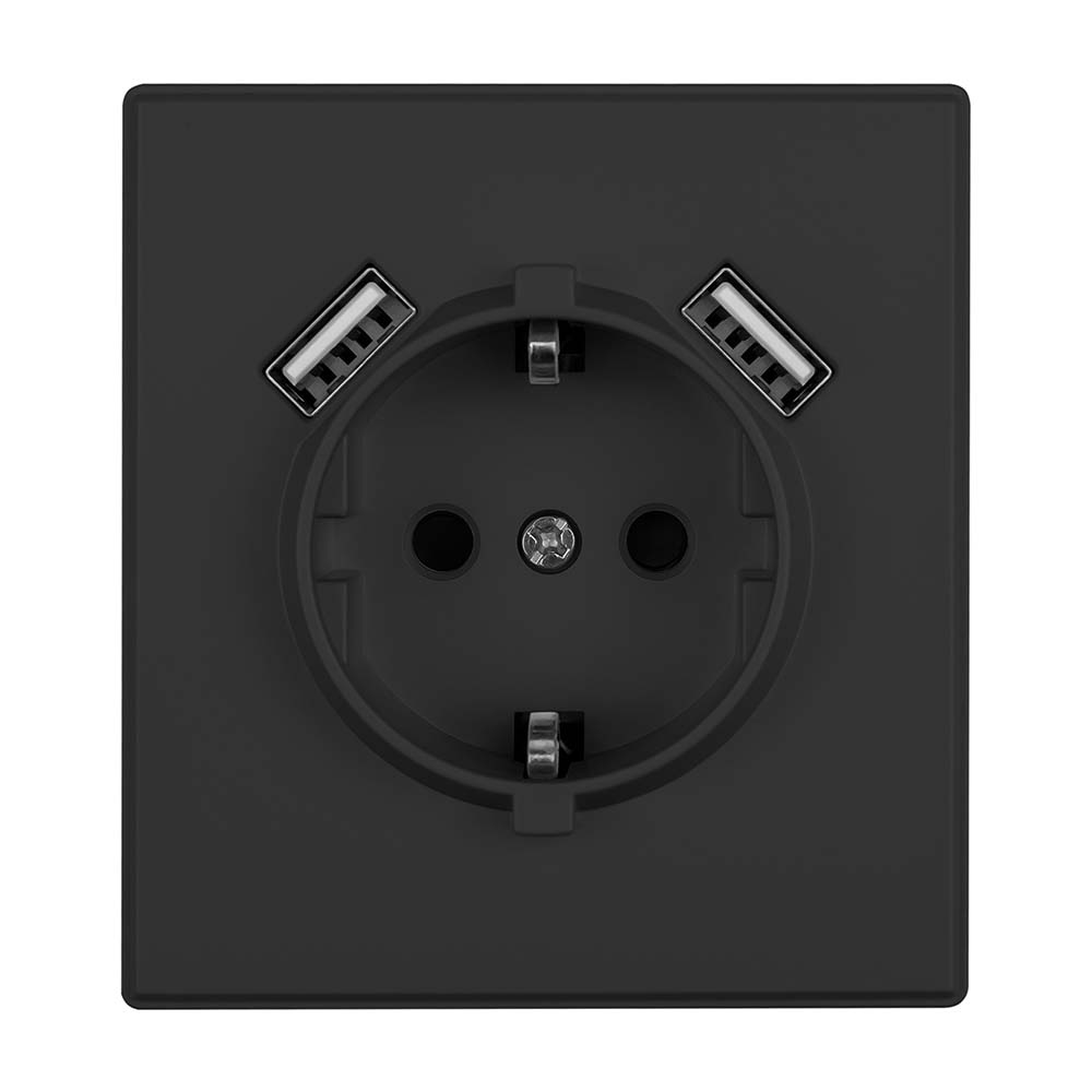 Фото Розетка электрическая, черная, 1 пост, USB-A, USB-A, с рамкой Vell Air {V702082} (1)