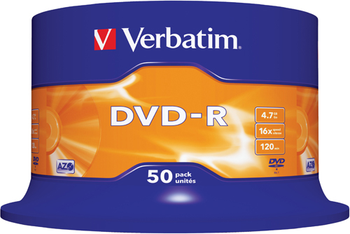 Фото Диск DVD-R Verbatim 4.7 Gb, 16x, Cake Box (50 шт), (50/400) {43548}