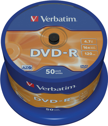 Фото Диск DVD-R Verbatim 4.7 Gb, 16x, Cake Box (50 шт), (50/400) {43548} (1)