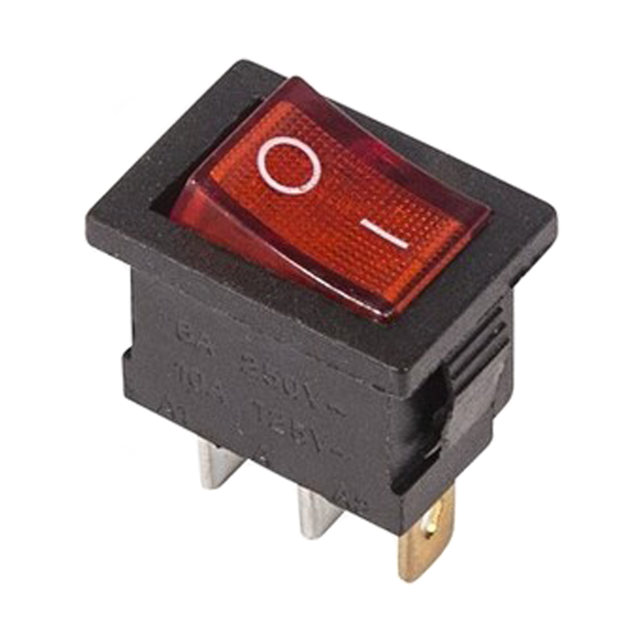 Фото Выключатель клавишный Rexant Mini ON-OFF красный с подсветкой (250В 6А (3с)) {36-2150}