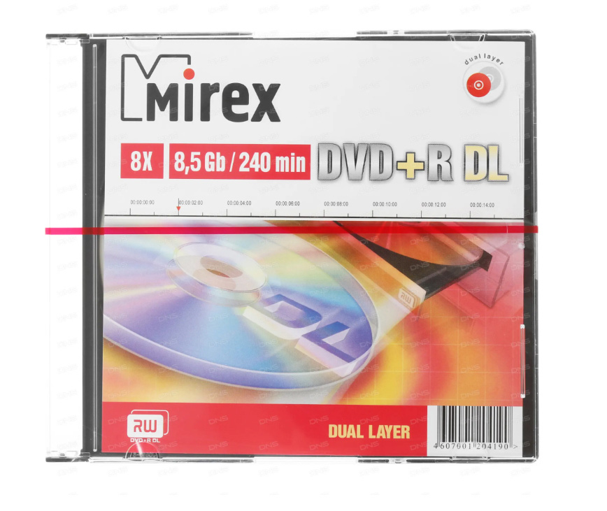 Фото Диск DVD+R Mirex 8.5 Gb, 8x, Slim Case (1), Dual Layer (1/50) 204190 {UL130062A8S}