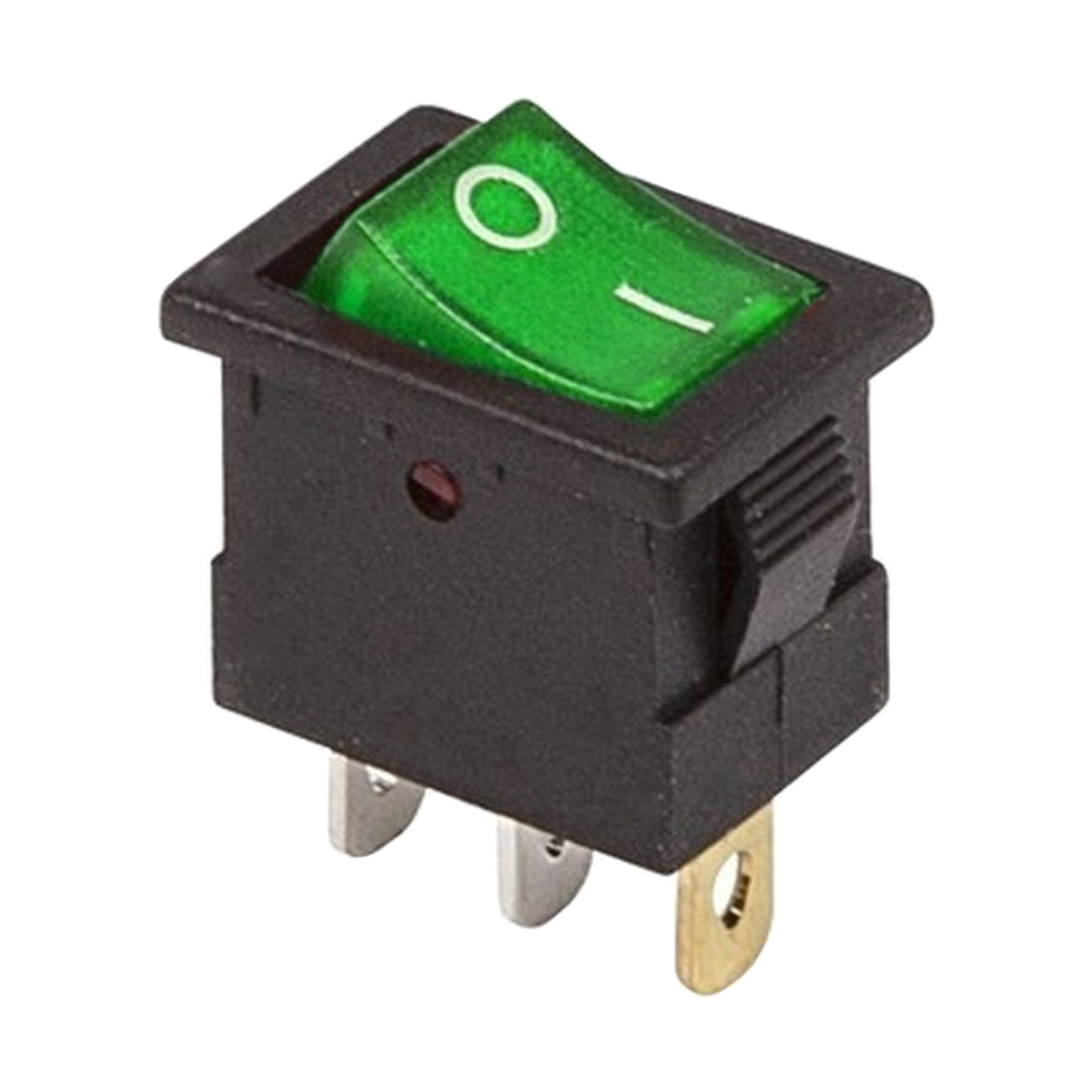 Фото Выключатель клавишный Rexant Mini ON-OFF зеленый с подсветкой (12В 15А (3с)) {36-2173}