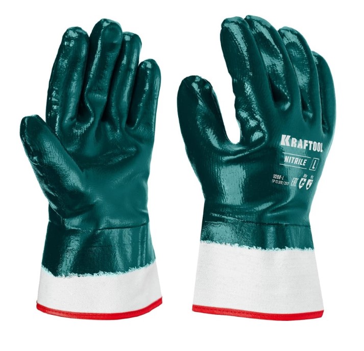 Фото Особопрочные перчатки KRAFTOOL HYKRAFT, L(9), нитриловое покрытие, максимальная защита от нефтепродуктов, износостойкие {11288-L}