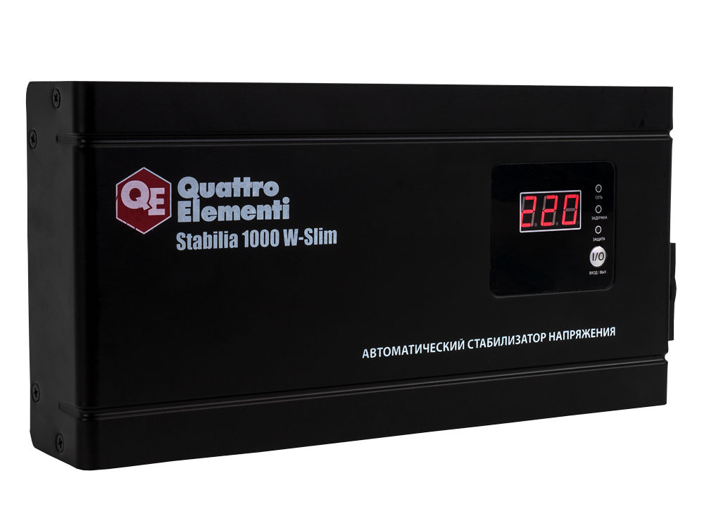 Фото Стабилизатор напряжения Quattro Elementi Stabilia 1000 W-Slim (1000 ВА, 140-270 В, 2,6 кг) настенный {772-562} (1)