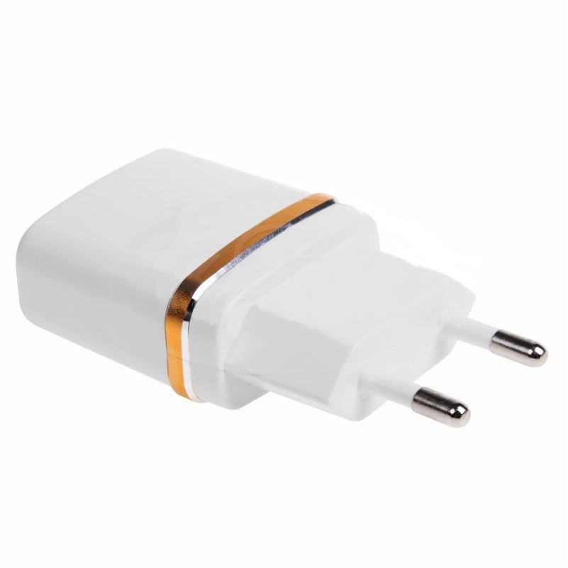 Фото Сетевое зарядное устройство Rexant USB (СЗУ) (5 V, 2100 mA) белое с золотой полоской {18-2222}