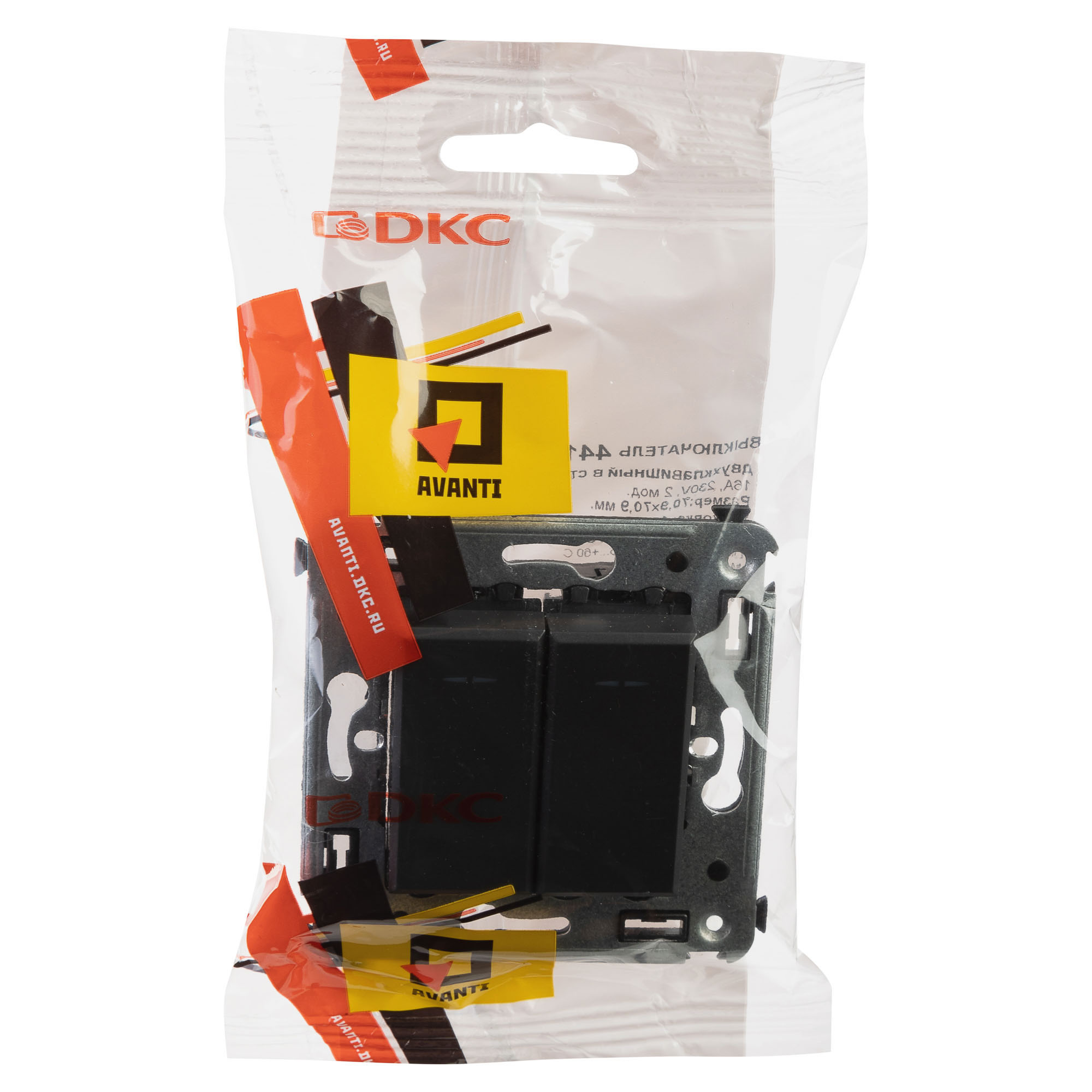 Фото DKC Avanti Черный матовый Выключатель двухклавишный {4412104} (5)