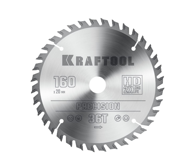 Фото Пильный диск по дереву KRAFTOOL Precision, 160 х 20 мм, 36Т {36952-160-20}