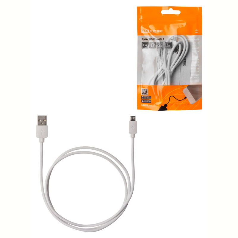 Фото Дата-кабель, ДК 4, USB - micro USB, 1 м, белый, TDM {SQ1810-0304}