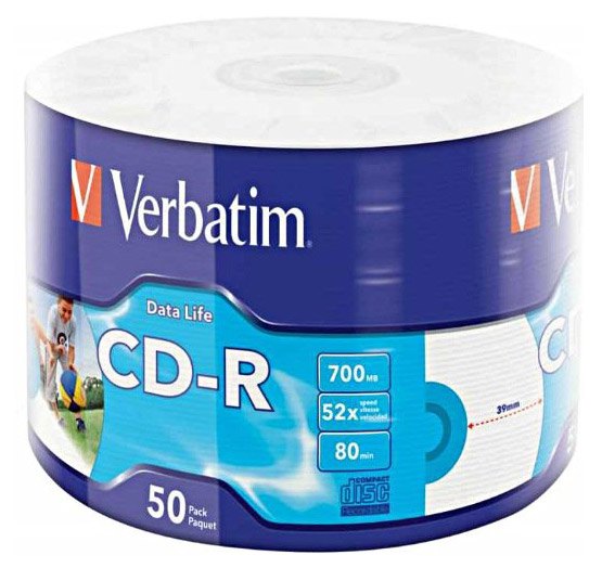 Фото Диск CD-R Verbatim 700 Mb, 52x, Shrink (50), Ink Printable (50/600) {43794}