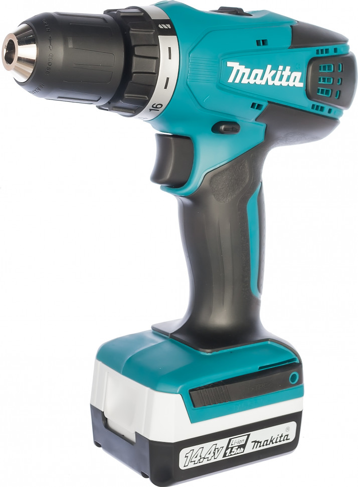Фото Дрель аккумуляторная MAKITA G-серия 14.4В, 10мм, 30/15Нм 2x1,5Ач, з/у, набор бит D-30651 {DF347DWEX9} (1)