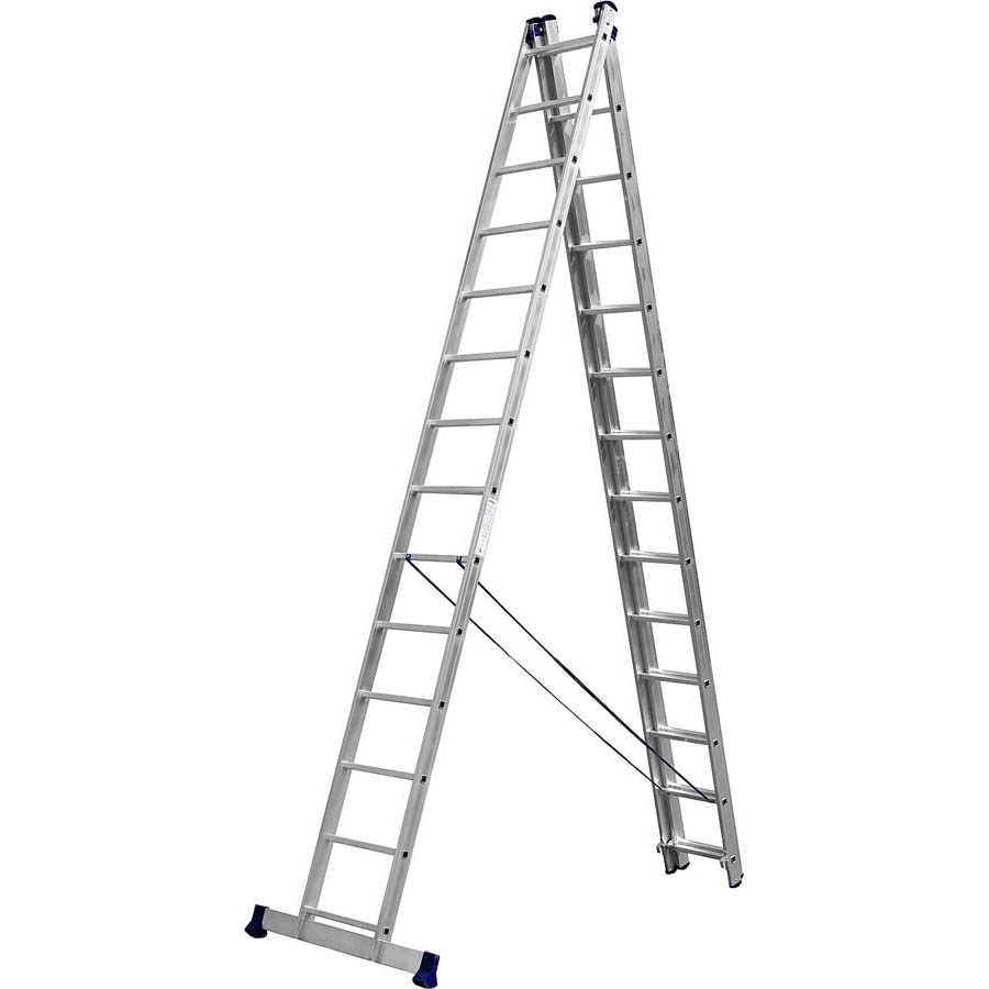 Фото Лестница СИБИН универсальная,трехсекционная со стабилизатором, 14 ступеней {38833-14}