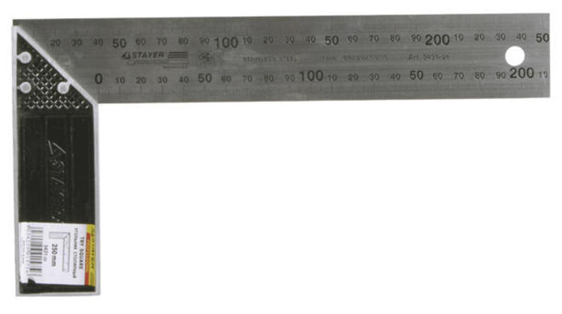 Фото Угольник STAYER "PROFI" столярный, гравированная шкала, нержавеющее полотно 37мм, 250мм {3431-25_z01}