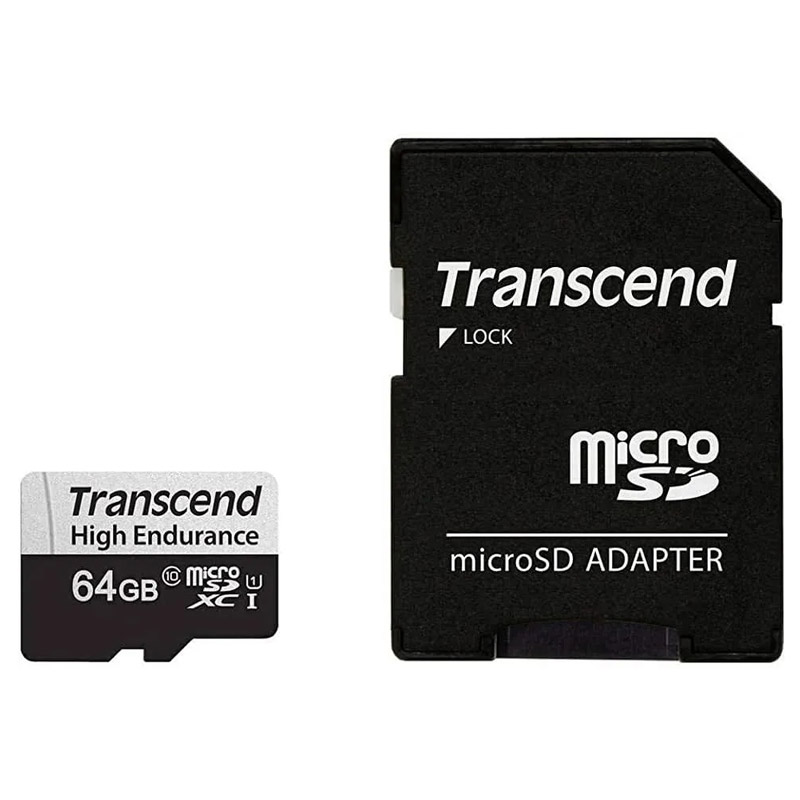 Фото Флеш карта microSD 64GB Transcend microSDXC Class 10, UHS-I U1, High Endurance, (SD адаптер), R/W: 1 {TS64GUSD350V}