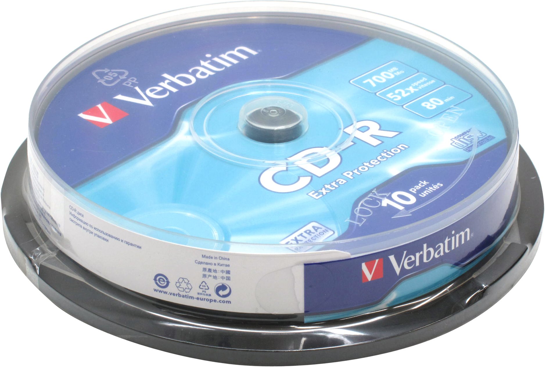 Фото Диск CD-R Verbatim 700 Mb, 52x, Cake Box (10), DL (10/200) {43437}