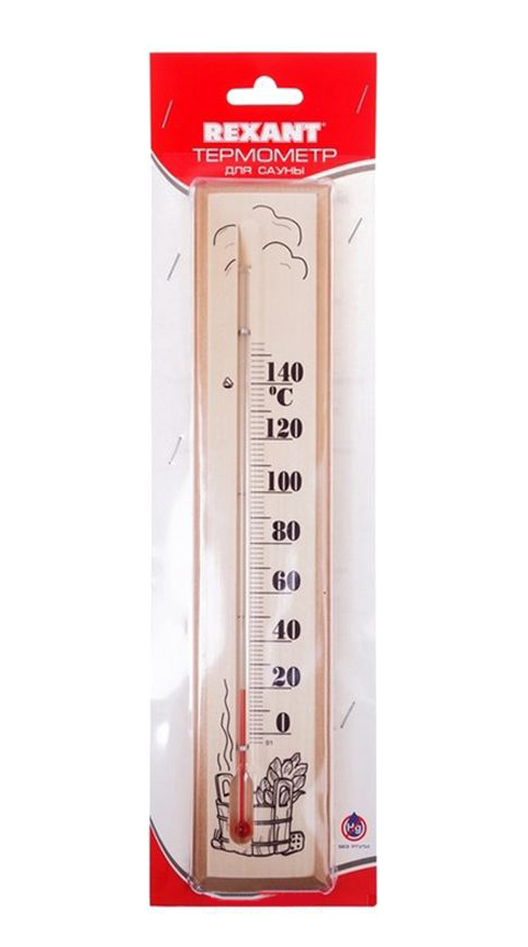 Фото Термометр для сауны Rexant, основание - дерево, 60х300 мм {70-0506} (1)