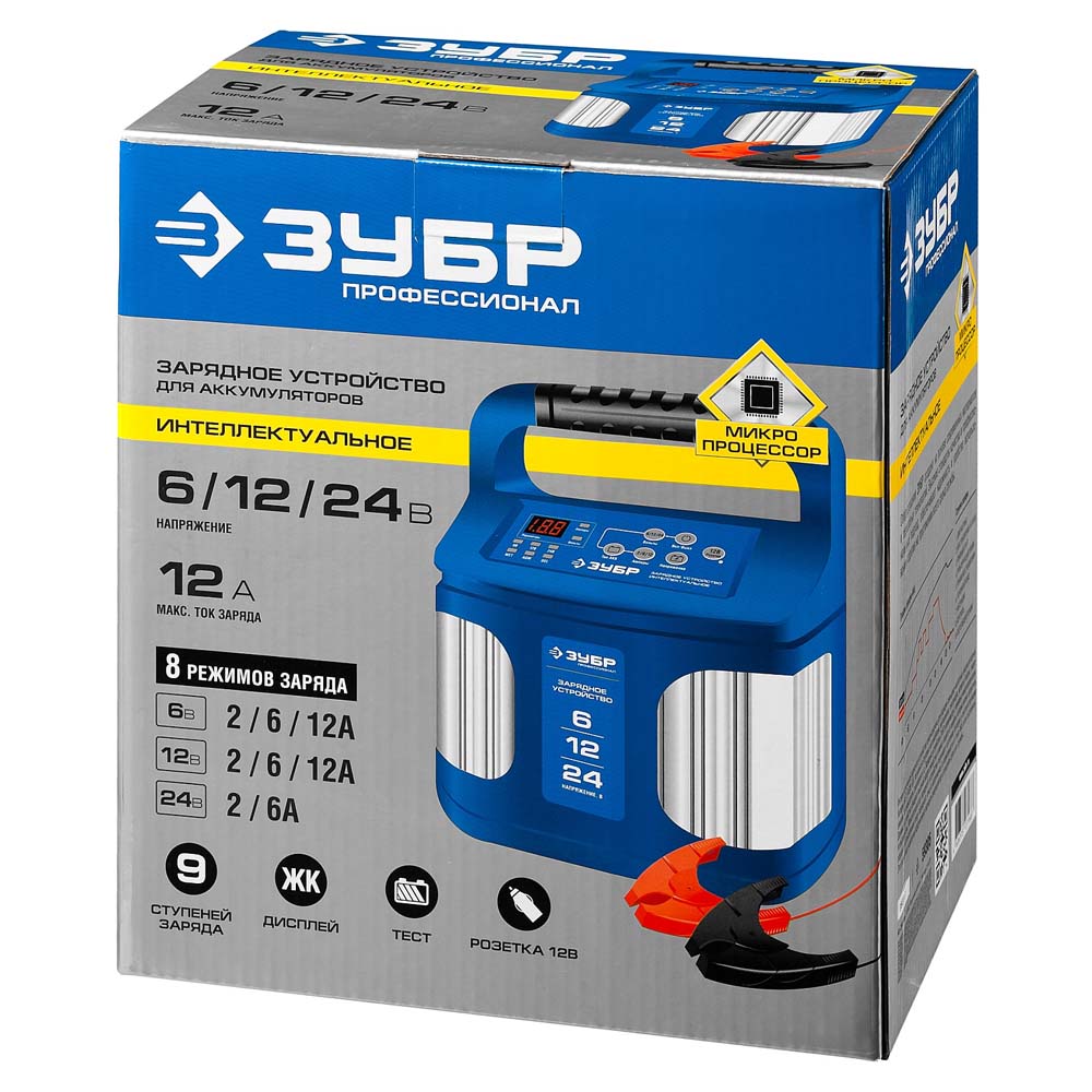 Фото Зарядное устройство 6 В/12 В/24 В, 12 А, автомат, AGM, GEL, WET, ЗУБР Профессионал {59305} (8)