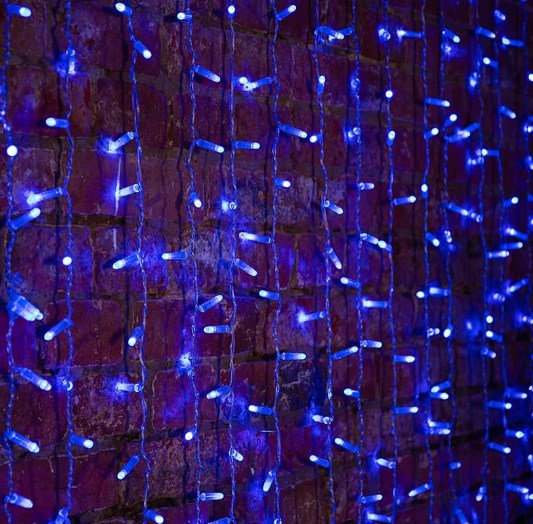 Фото Гирлянда "Светодиодный Дождь" 2х1,5м, эффект мерцания, белый провод, 230 В, диоды Синие, 360 LED {235-223}