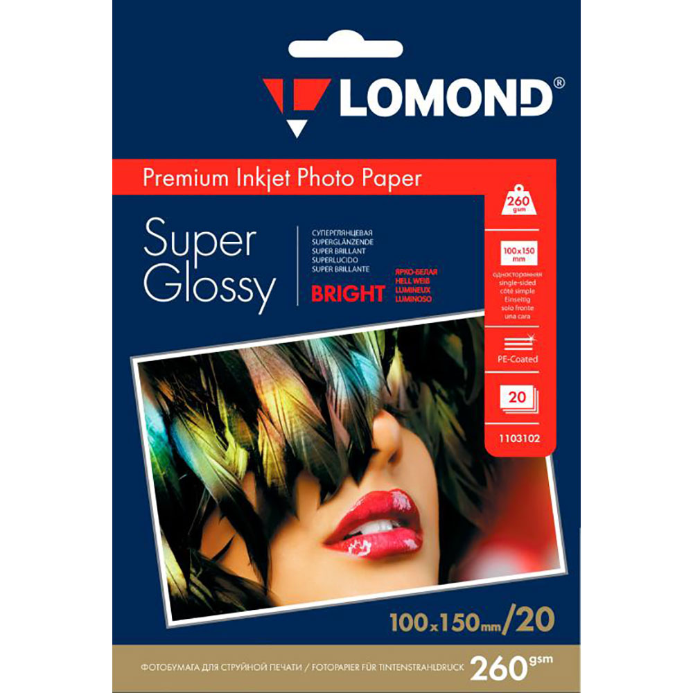 Фото Фотобумага Lomond Super Glossy Bright высококачественная суперглянцевая односторонняя, 260 г/м², A6, 20 л. {1103102}