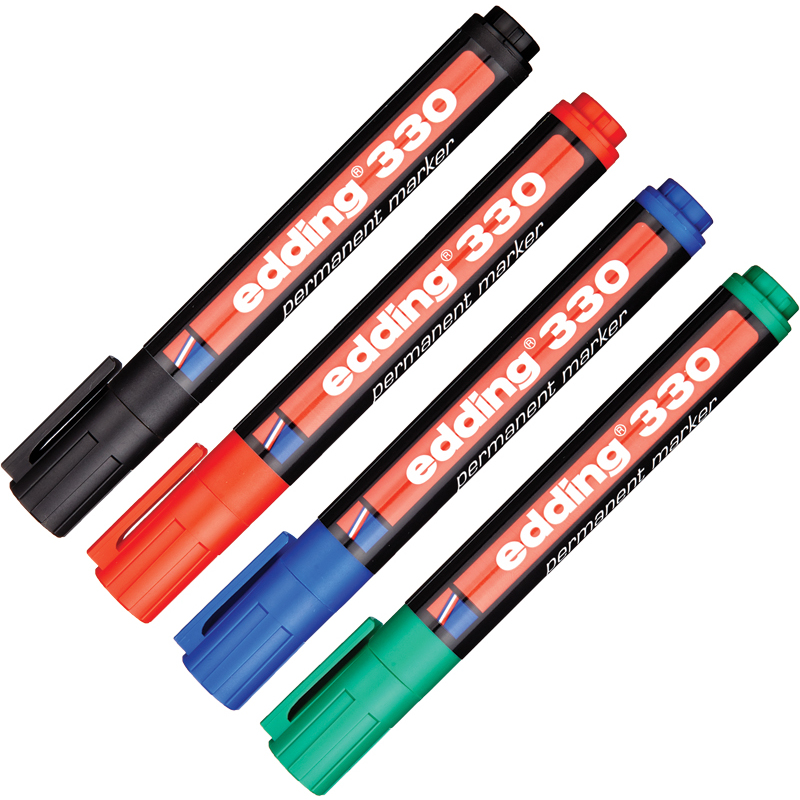 Фото Набор перманентных маркеров Edding E-330, скошенный наконечник 1-5 мм, 4 цвета {E-330#4S} (1)
