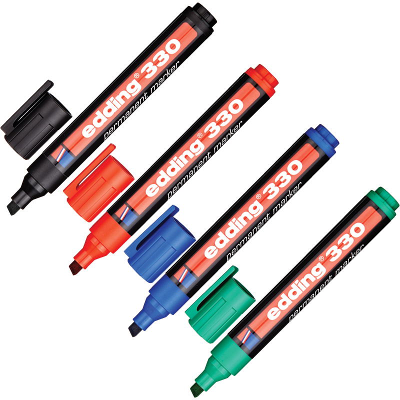 Фото Набор перманентных маркеров Edding E-330, скошенный наконечник 1-5 мм, 4 цвета {E-330#4S} (2)