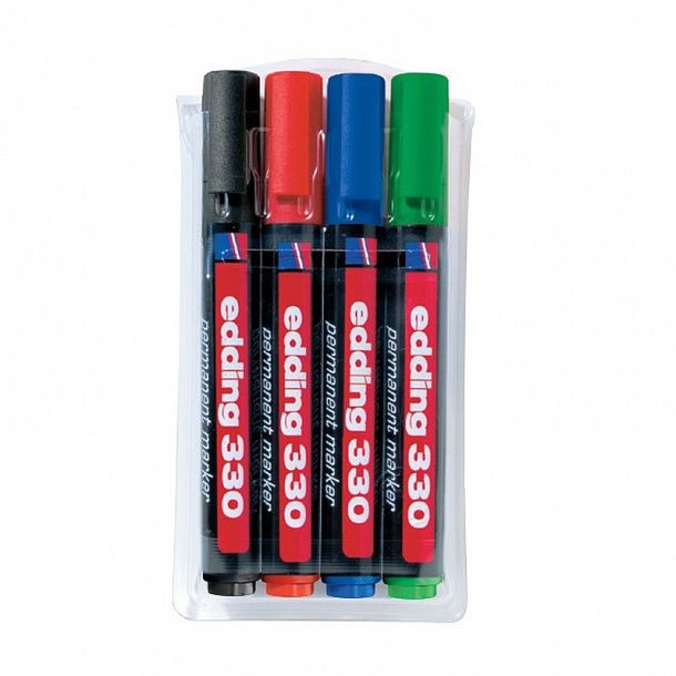 Фото Набор перманентных маркеров Edding E-330, скошенный наконечник 1-5 мм, 4 цвета {E-330#4S}