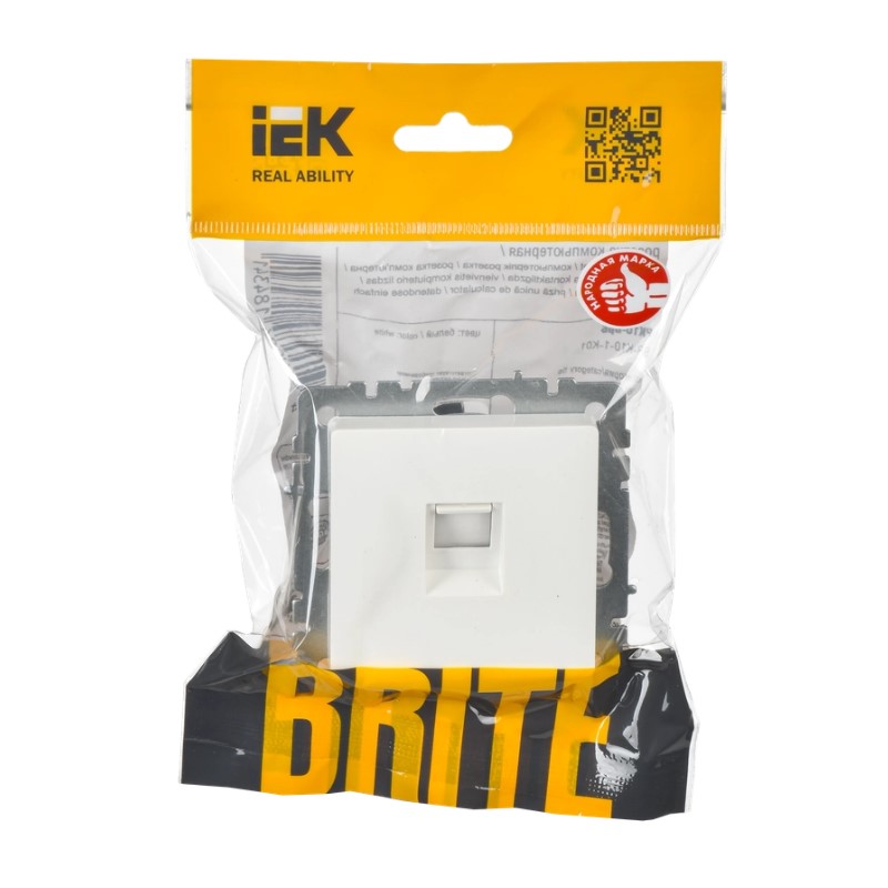 Фото Розетка компьютерная СП RJ45 кат.6 BRITE РК11-БрБ бел. IEK BR-K10-2-K01 (1)