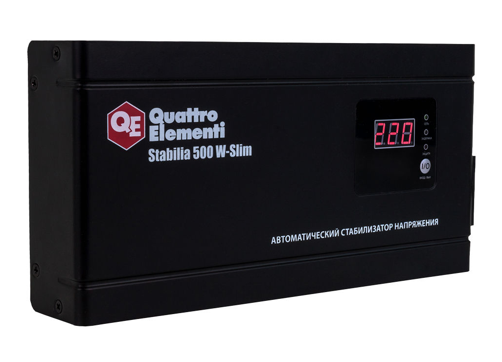 Фото Стабилизатор напряжения Quattro Elementi Stabilia 500 W-Slim (500 ВА, 140-270 В, 2,3 кг) настенный {772-555}