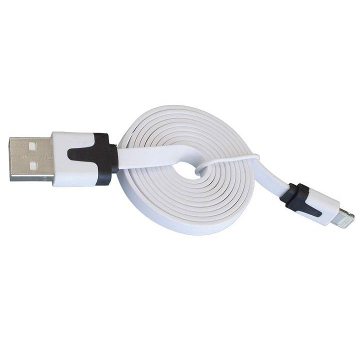 Фото USB кабель для iPhone 5/6/7 моделей slim шнур плоский 1 м белый {18-1974}